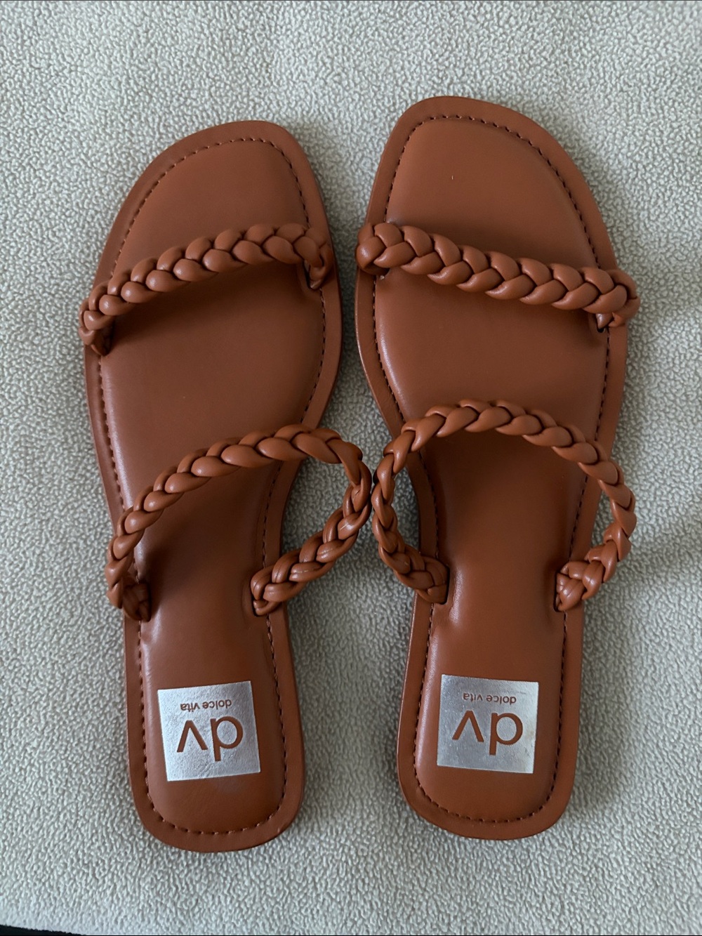 DV by Dolce Vita Tan Braided Double-Strap Slide Sandals